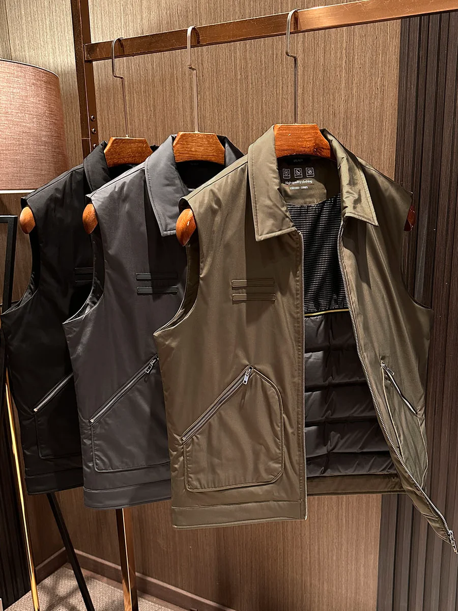 

High Quali Men's down Vest 2025 Winter Faion Outerwear Warm Stand Fit Busin Gentleman Sle Polyester Fiber 00%