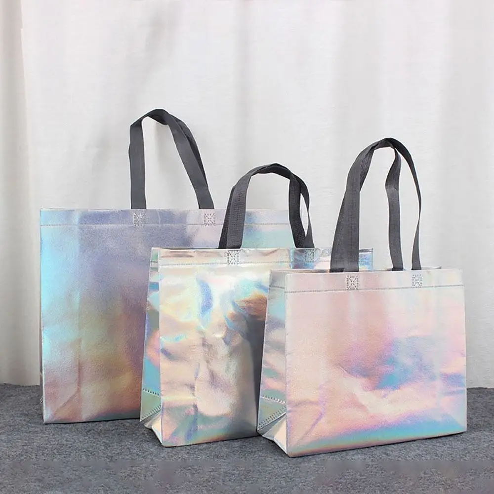 1Pcs Storage Pouches Non-woven Tote Bag Durable Large Capacity Clothing Store Shoulder Bag Reusable Laser Shopping Bag