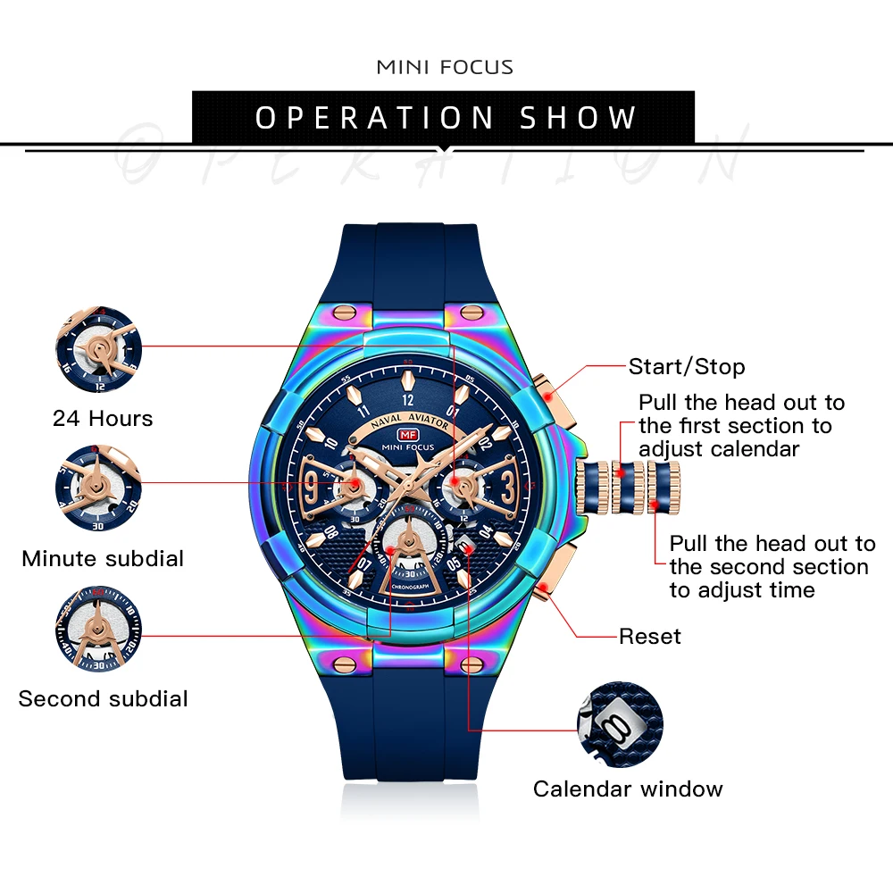 MINIFOCUS Casual Watches for Men Top Brand Luxury Military Silicone Wrist Watch Male Clock Fashion Chronograph Sport Wristwatch