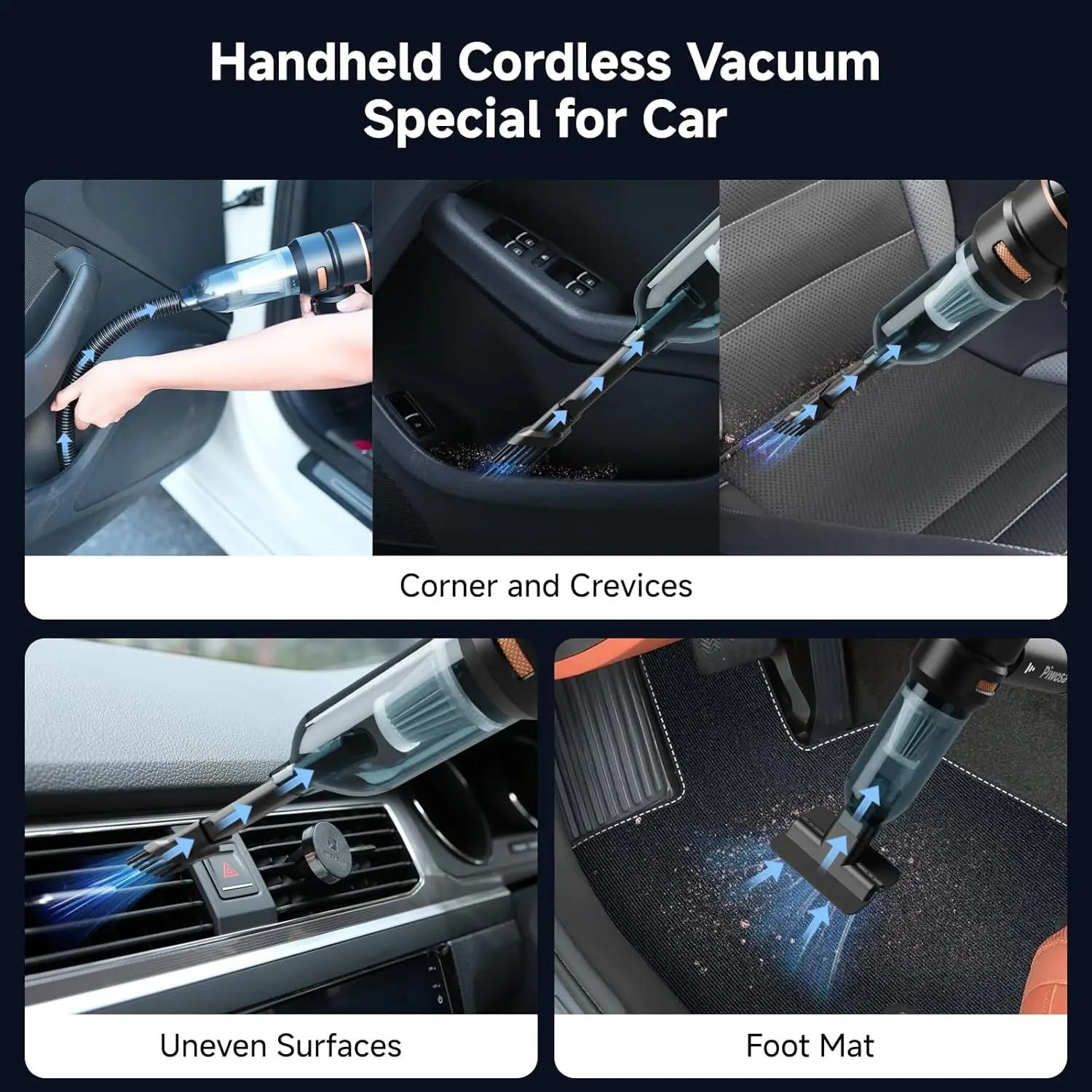 Handheld Vacuum Cordless, Car Vacuum Cleaner with Brushless Motor, Strong Suction Vacuum & Compressed Air Dusters with LED Light