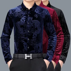 Dragon 3D Print Shirts For Men Fashion Casual Long Sleeved Velvet Autumn Quality Soft Comfortable Luxury Silky Camisas De Hombre