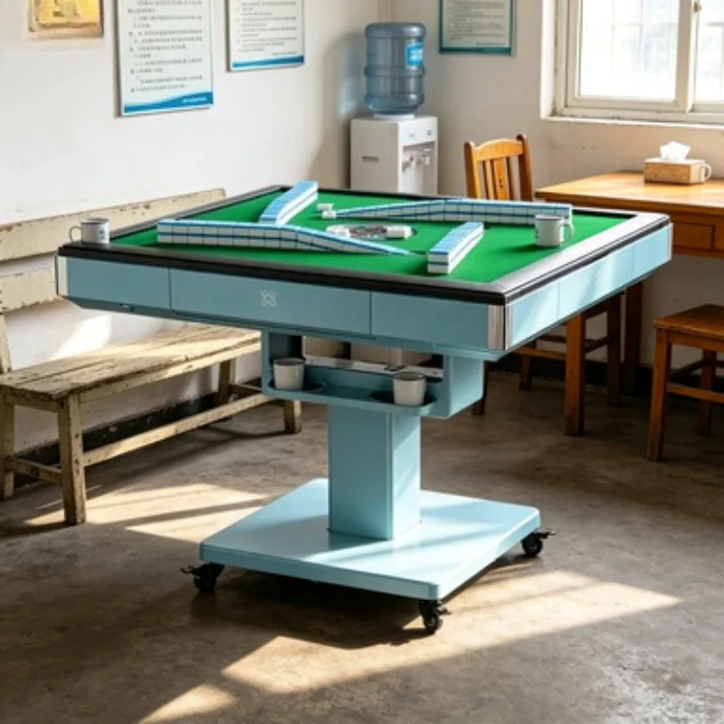 Quiet Automatic Mahjong Machine for Home, Folding Electric Mahjong Table 4-Player with Anti-Cheating, Portable Mahjong Table