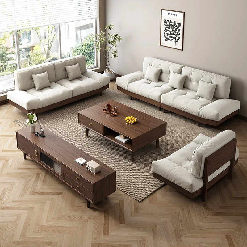 Design Waterproof Beige Sofas Wood Back Support Modern Luxury Lounges Sofas Full Set Nordic Wooden Divani Soggiorno Furniture
