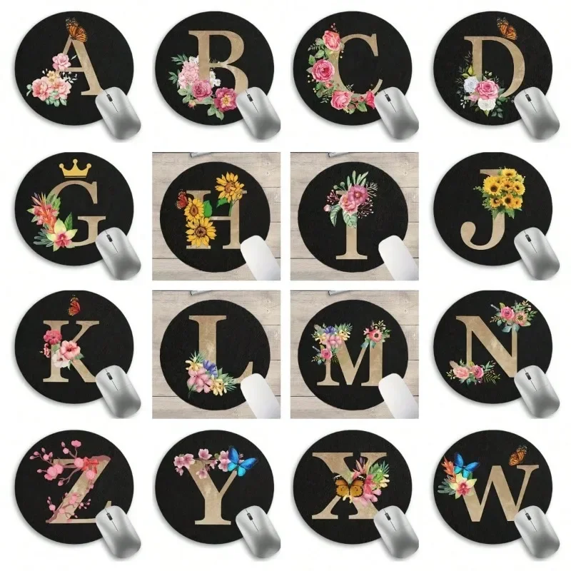 1pc Round Mouse Pad With Alphabet Floral Surname Pattern, Anti-Skid For Gaming & Office Use, Laptop/Desktop Back To School