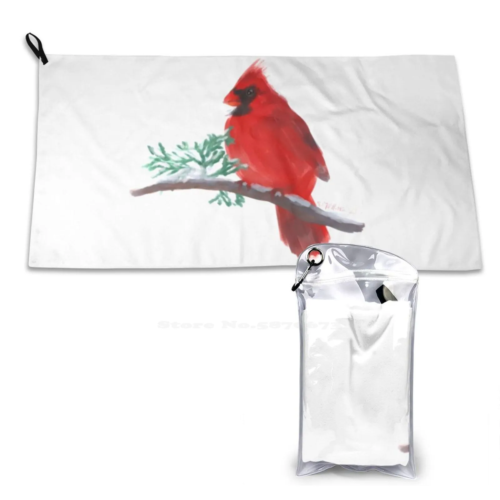 Wintertime Cardinal Soft Towel Quick Dry Beach Towel Cardinal Red Bird Seasonal Winter Christmas Holiday Snow