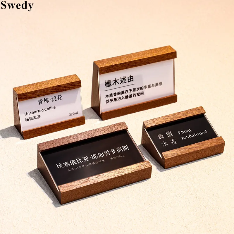 5 Pieces 70x40mm Wooden Acrylic Sign Holder Display Stand Menu Paper Name Card Holder Price Card Tags Label Holder Stand