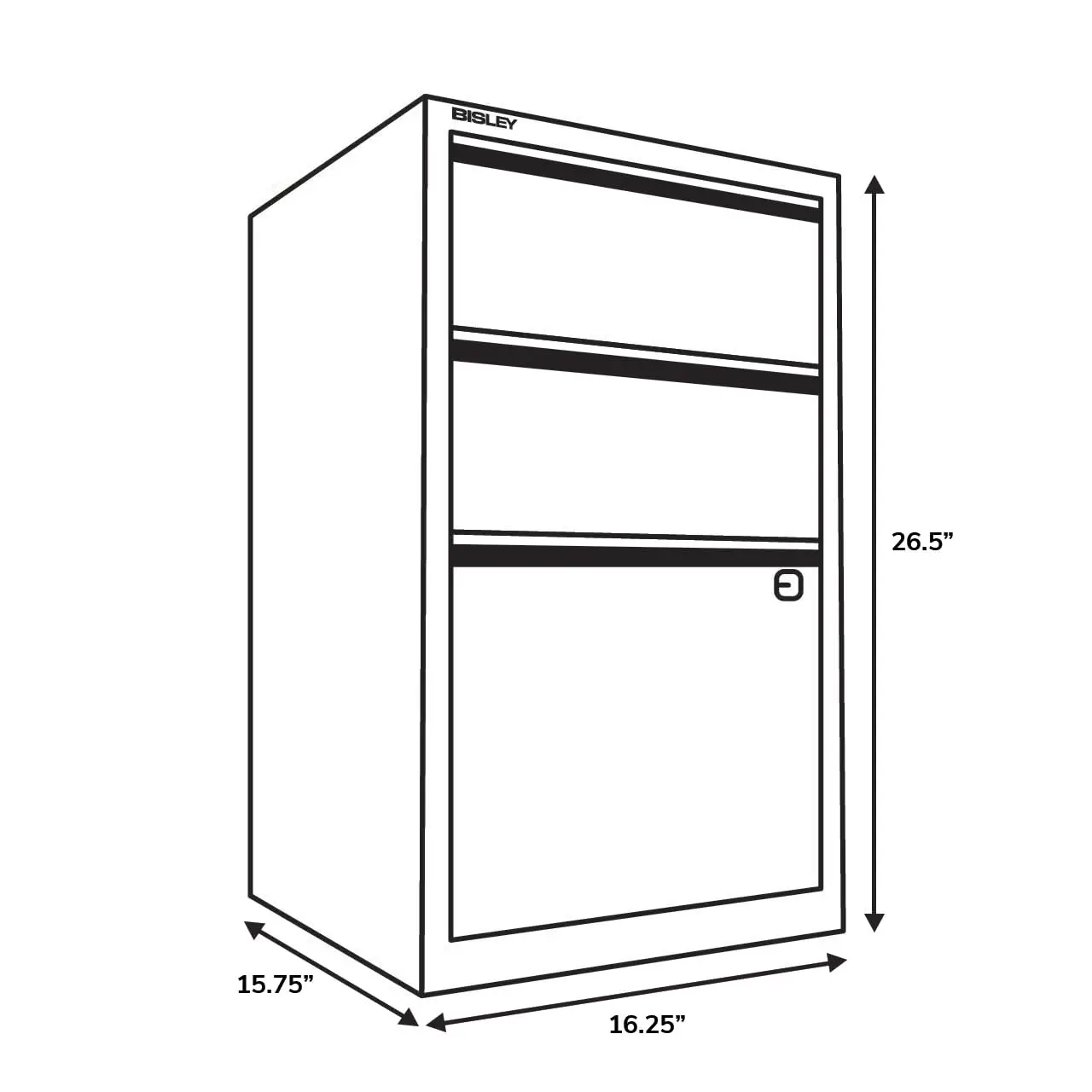3-Drawer Flush Front Vertical File Cabinet - Black