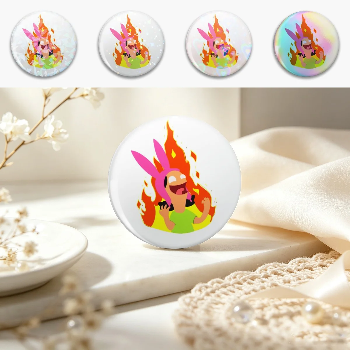 Evil Louise Pin Holographic Star Heart Pin Brooches Laminated Button Fashion Accessory