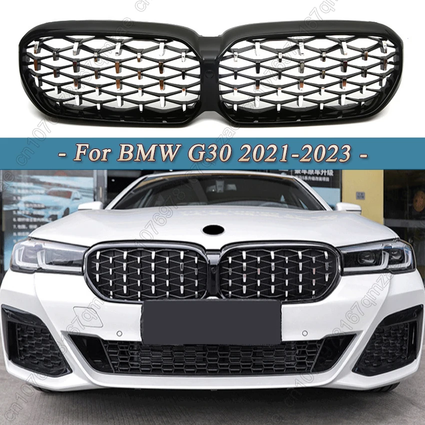

For BMW 5 Series G30 2021-2023 Single/Dual Slat,Diamond Meteor Style Black Car Front Bumper Racing Grille Hood Mesh Grid Kits