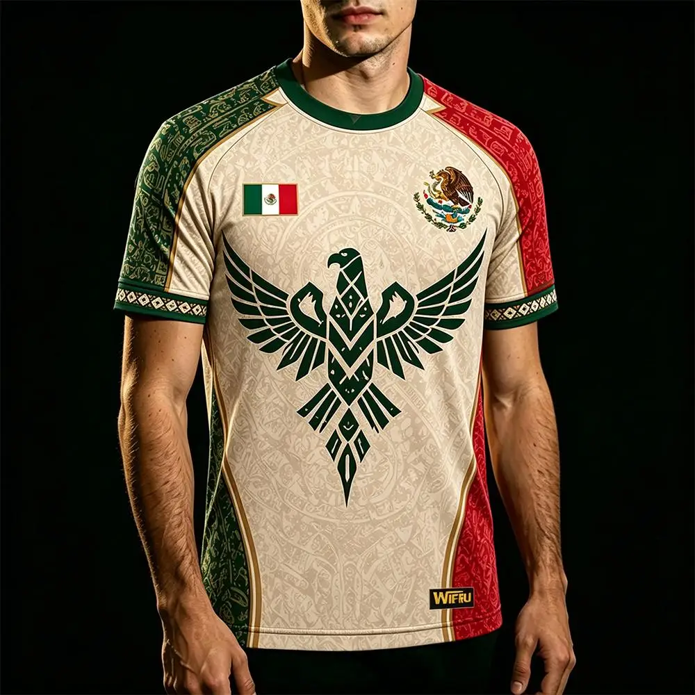 Mexican Flag with Aztec Pattern 3D Print Sports  Quick-dry Breatha Men T-shirt Outdoor Clubs Team Training Parent-child Clothing