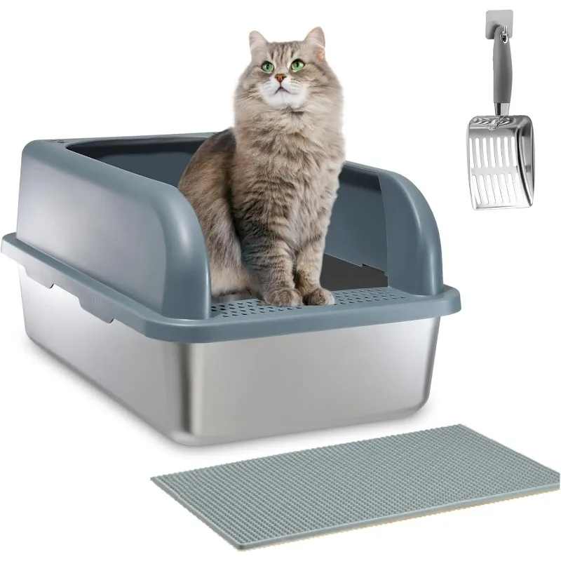 

Enclosed Stainless Steel Cat Litter Box, Extra Large Litter Box for Big Cats, Metal Litter Box High Sided, Easy Cleaning