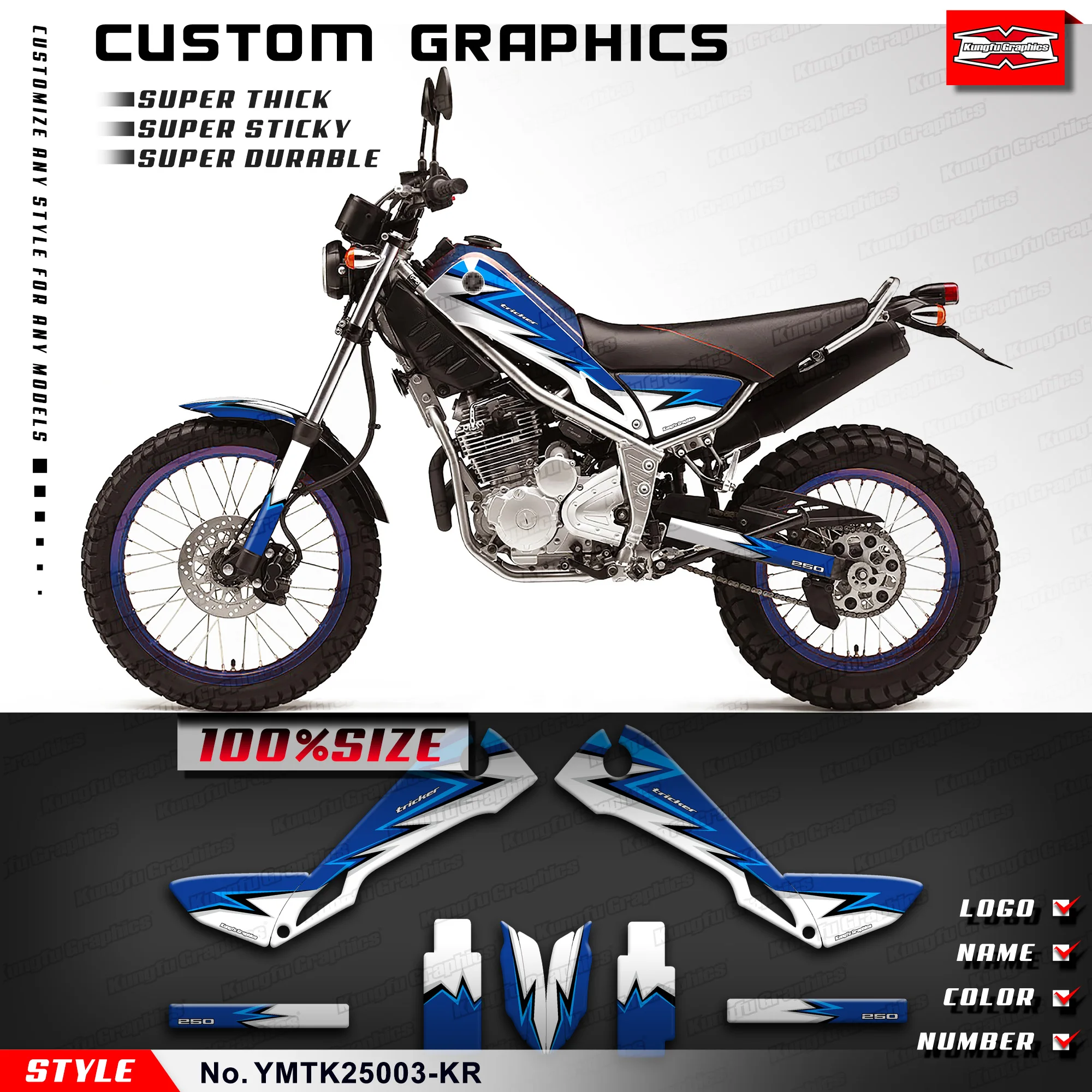 KUNGFU GRAPHICS Adhesive Sticker Motorcycle Decals for Yamaha Tricker 250, YMTK25003-KR