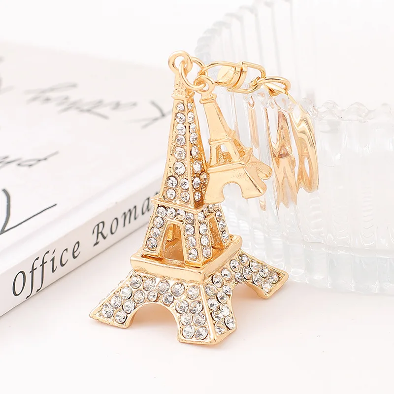 Fashion Eiffel Tower Rhinestone Key Chain Women Handbag Pendant Alloy Keyring Car Pendant Jewelry Key Accessories Kid Gift