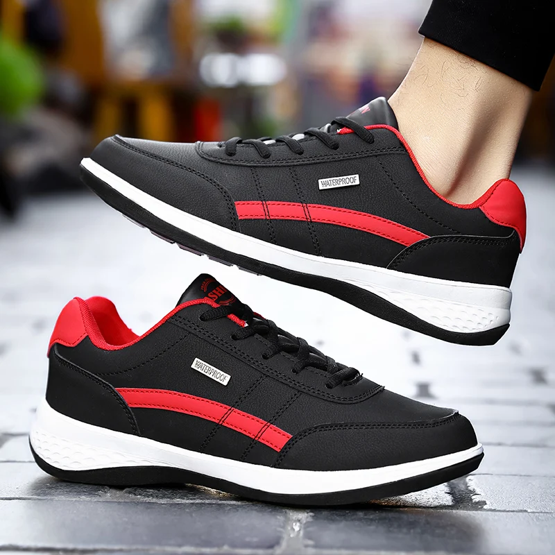 Mens Walking Shoes Leather Casual Outdoor Lightweight Running Shoes for Men Big Size Non-Slip Lightweight Flat Sneakers Men