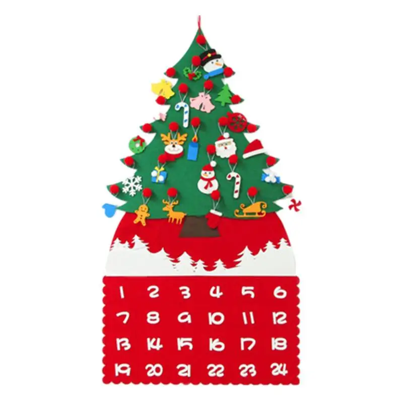 Calendrier de sapin de Noël en feutre, ornements parfaits, kit d'artisanat, jouets d'artisanat, décorations de Noël, 24 pièces