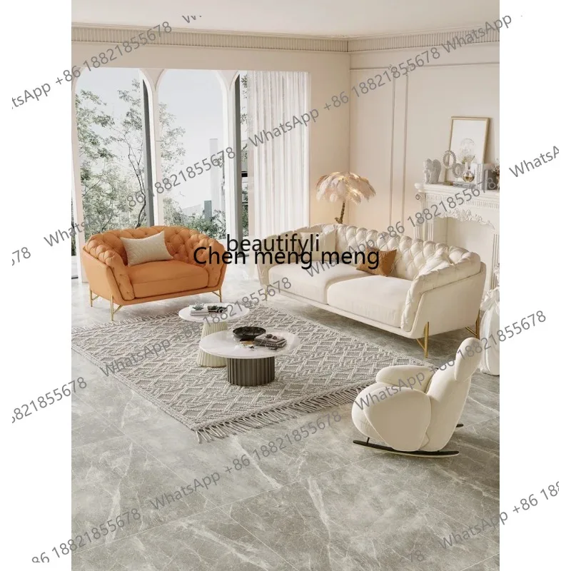 

lhy 26 new Zq Sofa Straight Row Frosted Fabric, Cream Style, Nordic Modern Minimalist Living Room Sofa, French Style ss 26