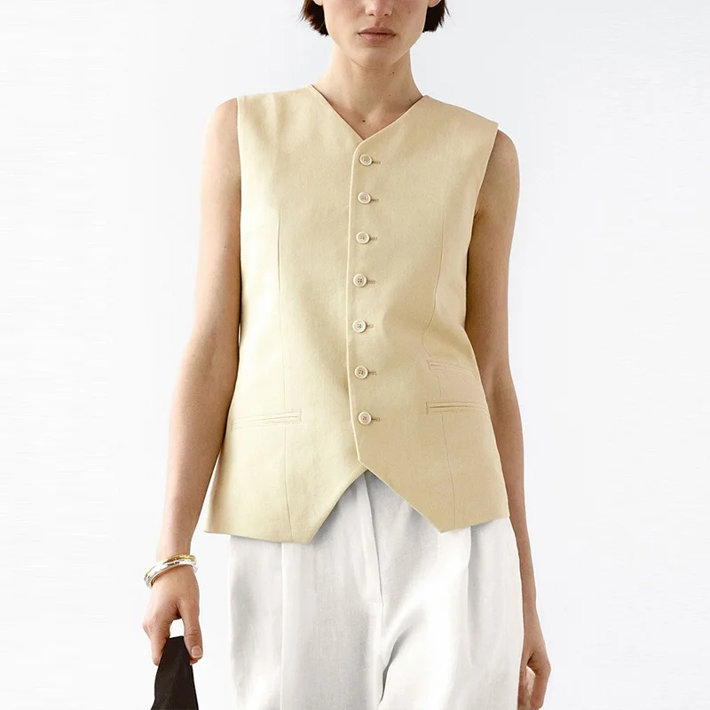 

2025 Summer New Women's Commute Suit Vest High nce Maturi Light Weight Single Button V-Ne Polyester Fiber