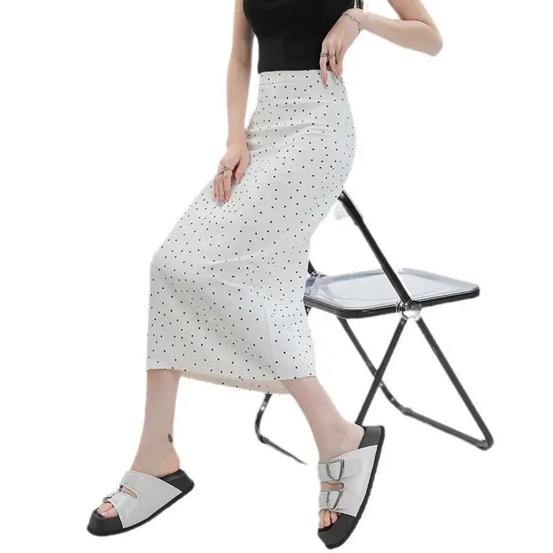 白水玉ミディスカート レディース Sサイズ 秋 スリット Aライン シフォン ハーフスカート ハイウエスト ビジネス ホームウェア
