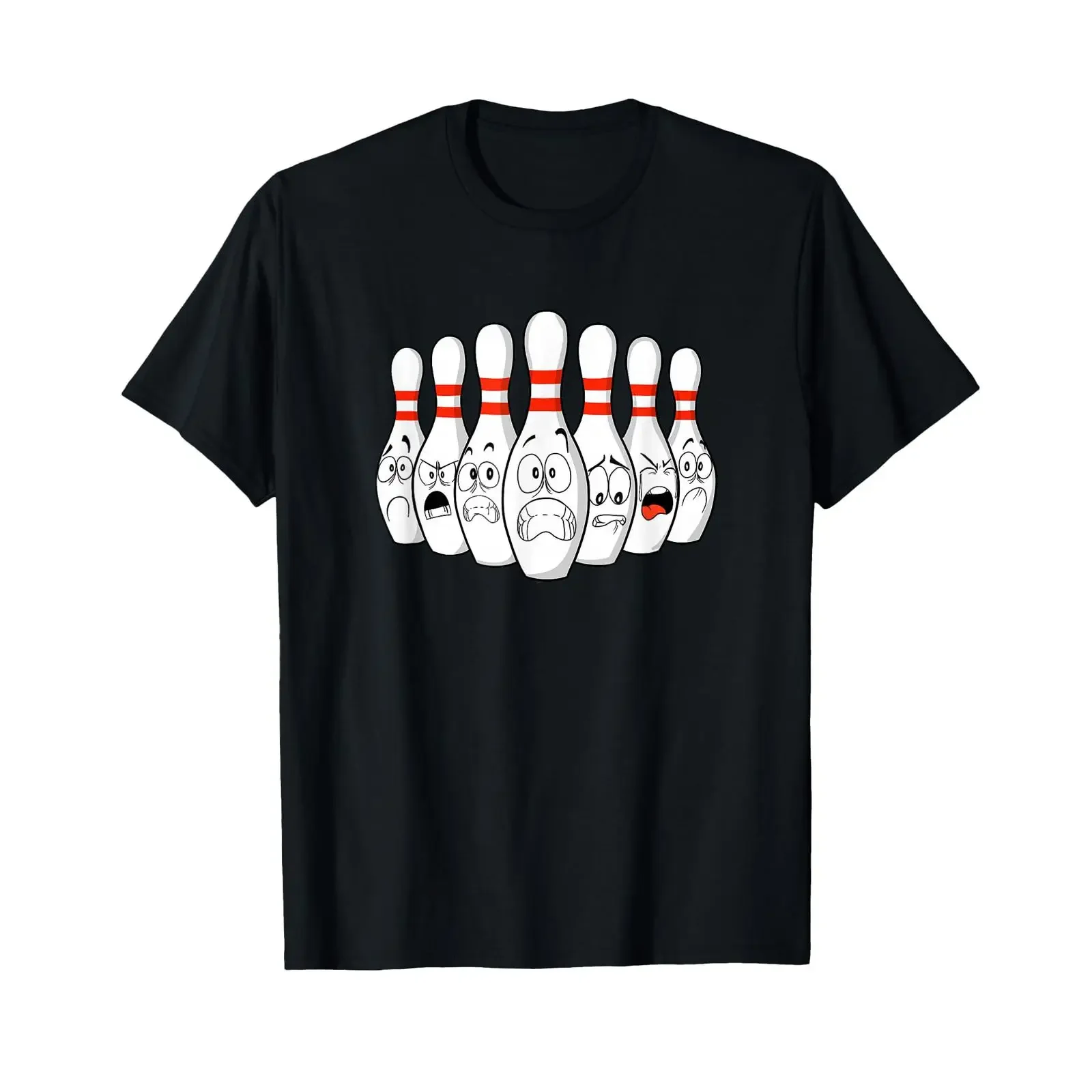 Cartoon Bowling Funny Scared Pins T Shirt vintage Washed Slightly homme Versatile graphic Top For Everyday Wear Stylish