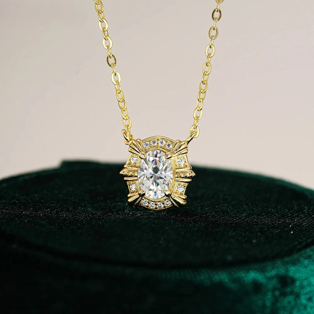 KyanGem Moissanite Necklace 18K Gold Pendant for Women 1 Carat Oval-Cut Collar Chain Luxury-Inspired Design Charm Jewelry Gift