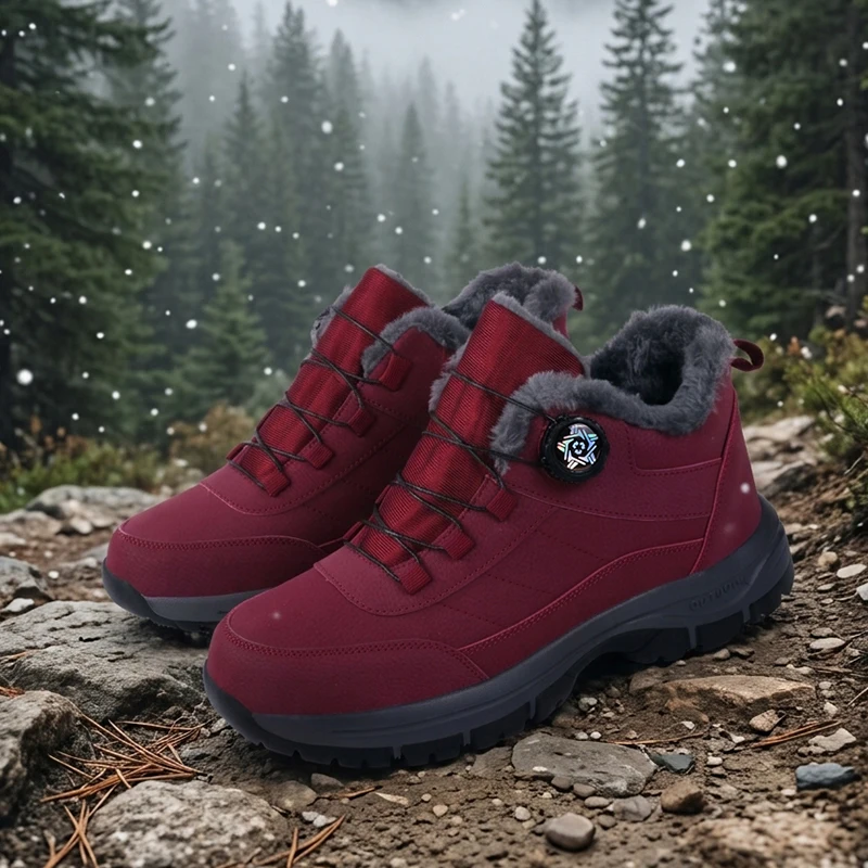 Unisex High-End Rotating Buckle Winter Snow Boots for Outdoor Sports Climbing Hiking High-Top Cold-Resistant And Warm Snow Boots