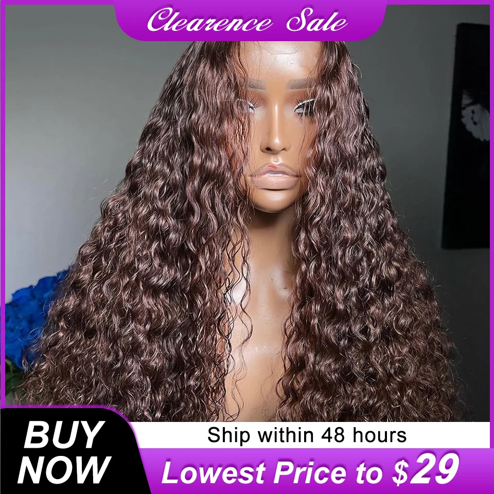 

13X4X1 Средняя часть прически Коричневые завитки Парики из натуральных волос Прозрачный Т-образный парик шнурка Плотность 180 Шоколадно-коричневый парик с глубокими завитками