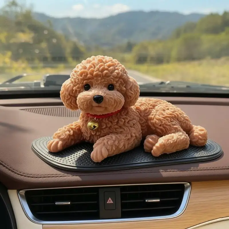 3D Simulation Teddy Dog Car Figurine Anti-Slip Base Cute Auto Interior Decoration for Home Office Desk Ornament Pet Fans Gift