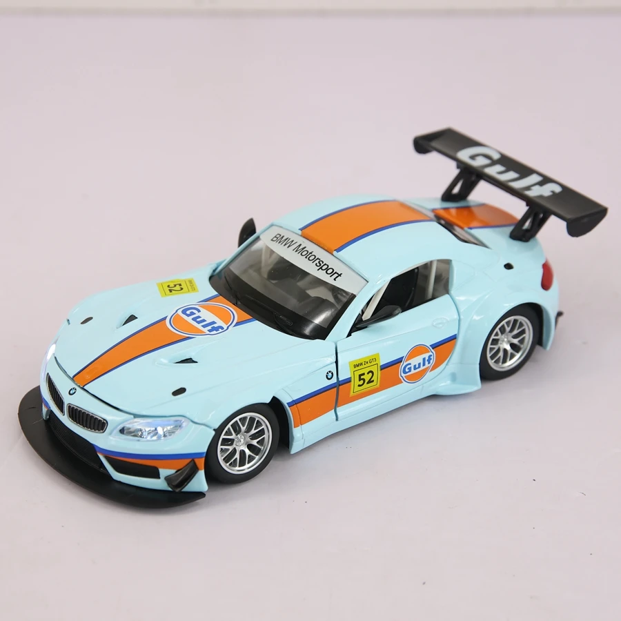 CCA 1:24 simulation BMW Z4 GT3 Gulf alloy car model, doors and hood can be opened has simulated sound and lighting functions