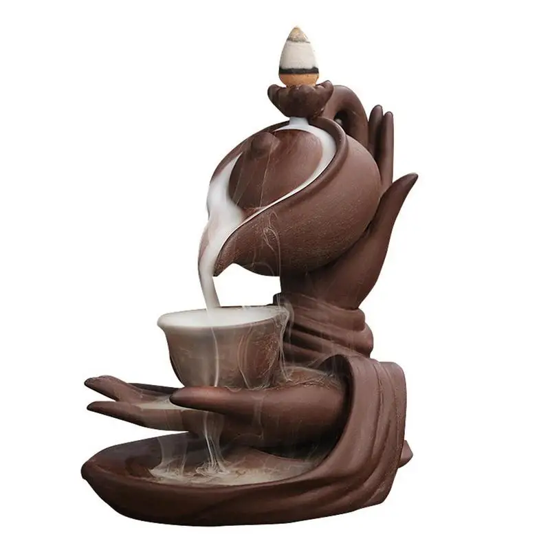 Buddha Hand Backflow Handicraft Decoration Fountain Waterfall Incense Burner Upgraded Smokes Incense Holders For Home Office