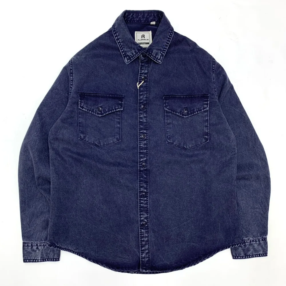 Autumn new style used washing shirt men's Ami Kaji Japanese retro work clothes double pocket shirt