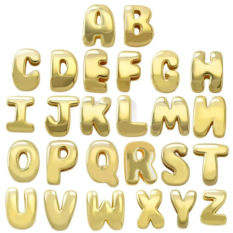 New Initial Alphabet Letter Spacer Beads For Bracelet Big Hole Star Heart Charm Pendant Gold Color DIY Making Copper