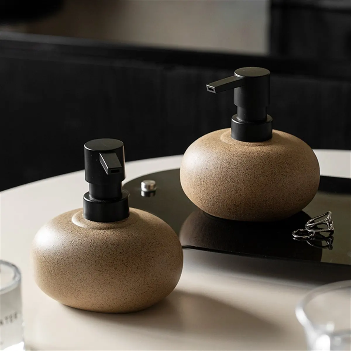 Stone-Textured Vintage Ceramic Dispenser, Bottle for Hand Soap, Shampoo, Conditioner for Bathroom and Kitchen