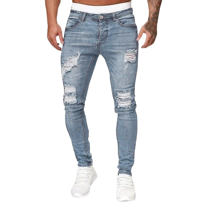 

Men s Distressed Slim Denim Pants Stretch Ripped Distressed Fit Jeans Ripped Destroyed Holes Vetro 90 s Skinny Jeans