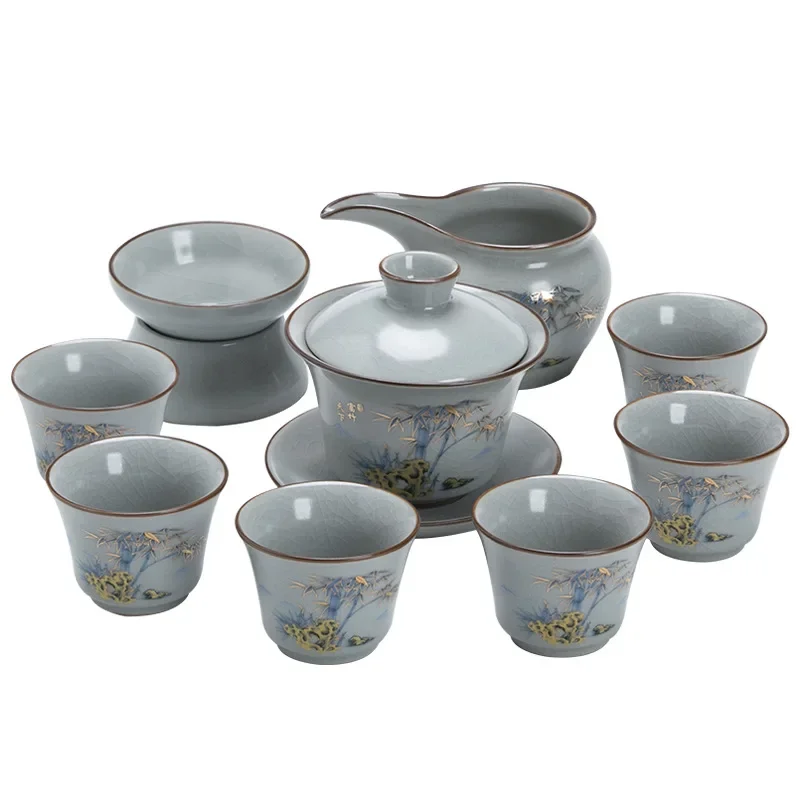 Ceramic Kung Fu Cover Bowl Home Office Guest Gift Box