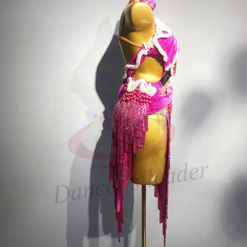 Latin Dance Adult And Children'S Dress AB Stone High-End Custom Bead String Tassel Flower Dress Cha Cha Tango Women'S Clothing