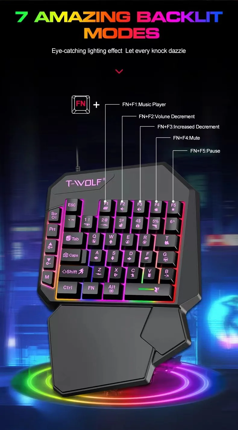 TESDINE TF900 One Hand Gaming Keyboard Throne Left Hand Keypad Phone PUBG One Hand Keyboard Mouse Set