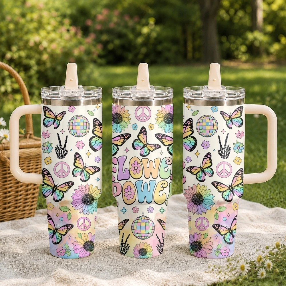 Spirit of Freedom Vacuum Flasks 40oz Stainless Steel Tumbler with Handle Straw Lid Vacuum Insulated Double Wall Leak Proof
