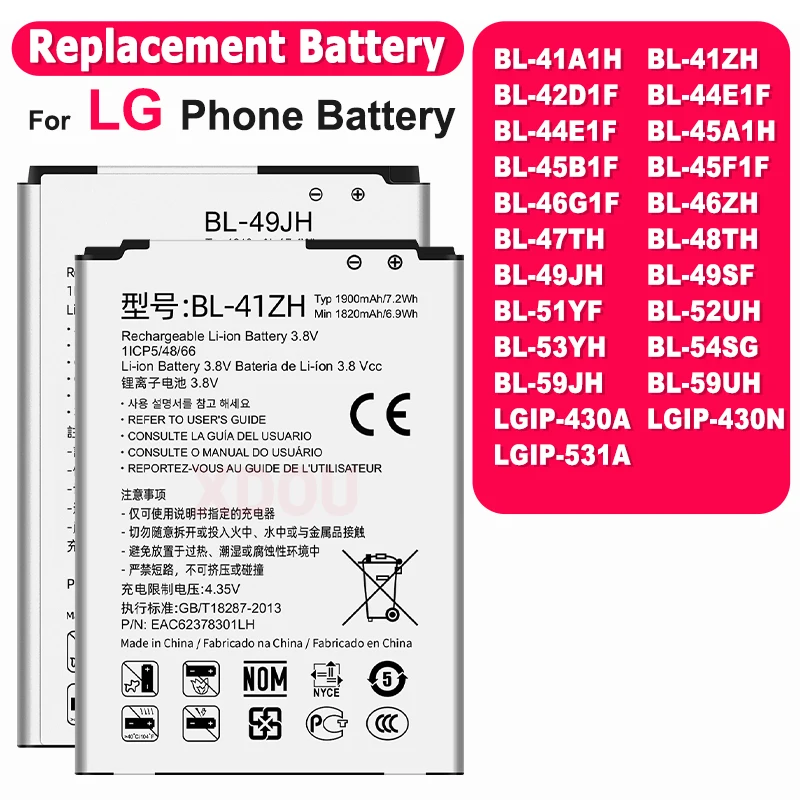 BL-41A1H BL-44E1F BL-44JN BL-44JR BL-45B1F BL-47TH BL-48TH BL-49JH BL-49SF BL-51YF BL-53YH BL-59JH For LG G3/G4/V10/V20 Battery