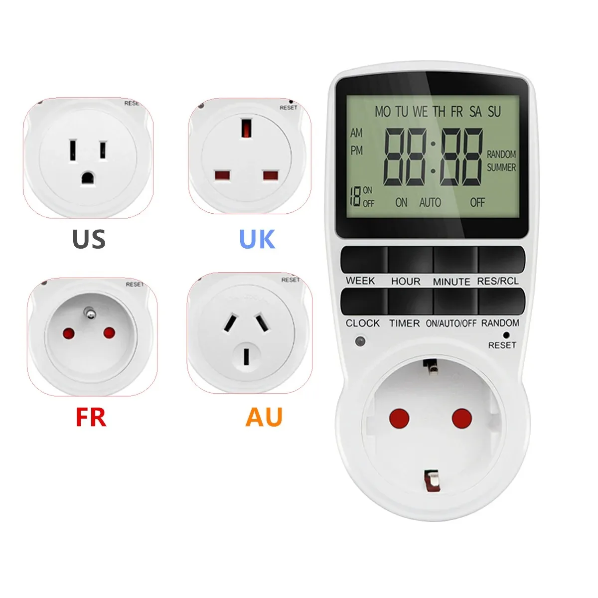 Electronic Digital Timer Kitchen Timer Socket Outlet 230V 110V 12/24 Hour Cyclic Outlet Programmable Timing EU FR US UK AU Plug