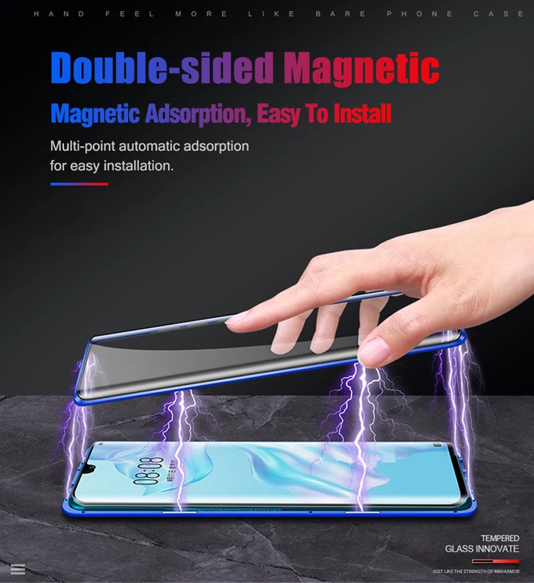 360 Double Sided Magnetic Glass Case For Huawei P30 P40 P50 P60 Pro Cover Honor 30 40 50 60 70 80 90 Pro Camera Lens Protector