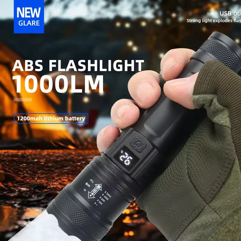مصابيح كاشفة بلمبات LED P70 قوية 5000LM ضوء تكتيكي فائق السطوع أضواء الطوارئ تلسكوبي ضوء التكبير المدمج في البطارية