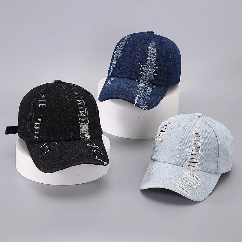 

Distressed Hole Denim Washed Baseball Cap Unisex Duckbill Hat, Adjustable Trendy for Daily Outdoor Casual Streetwear