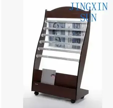 A wooden magazine rack. Newspaper rack. Office book rack. Propaganda frame display.