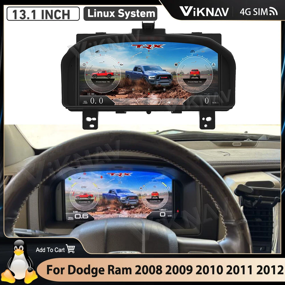 Viknav 13.1 Inch IPS Screen For Dodge Ram 2008-2012 Upgrade Smart Cluster Digital Dashboard Stereo Panel Display