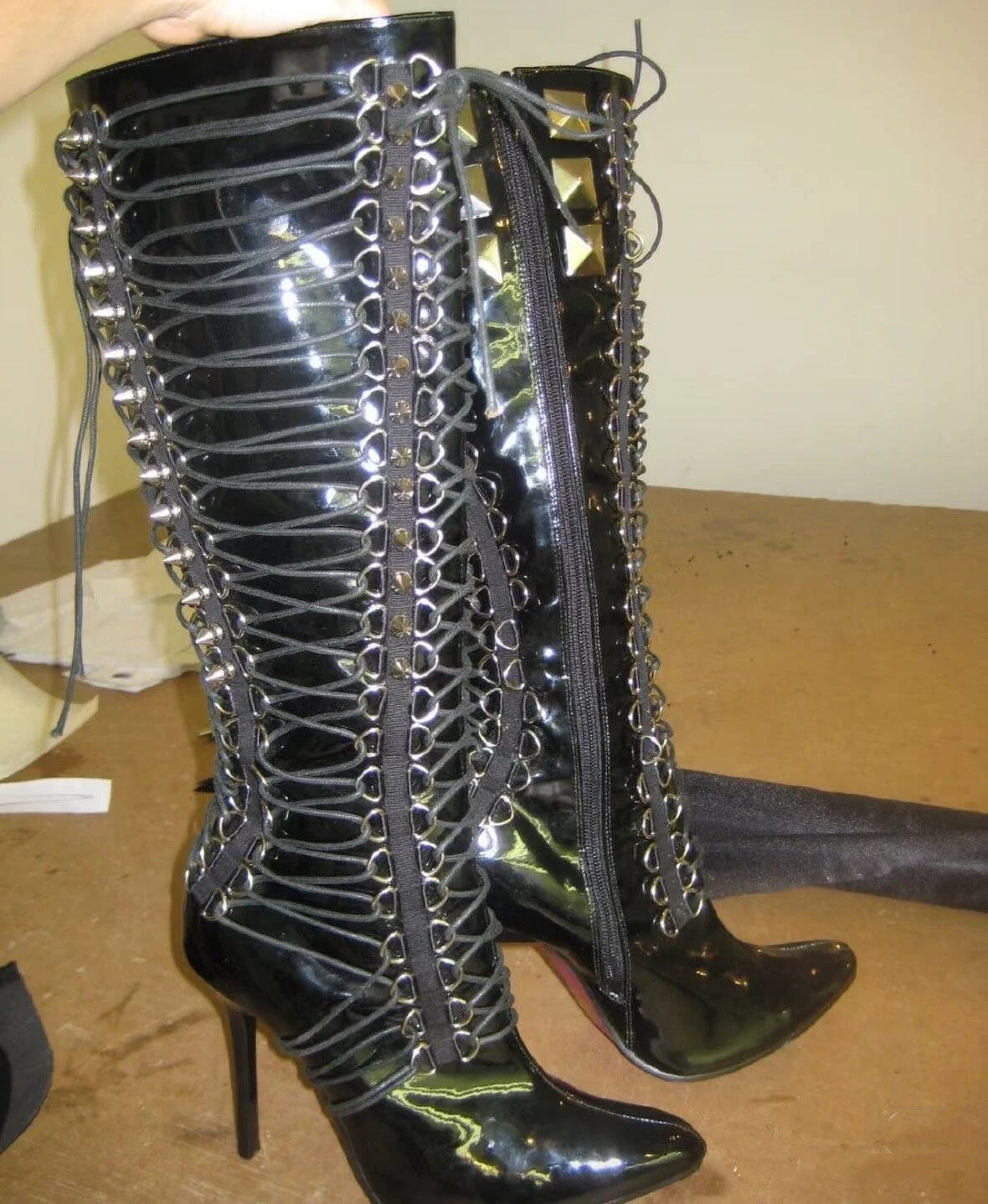 Patent Leather Cross Strap Poi - огляд і ціна Women'S Fashion Knee High Boots