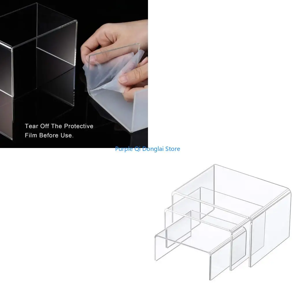 L21E 3 Pcs Clear Acrylic Product Stand Jewelry Display Riser Shelf Fixtures