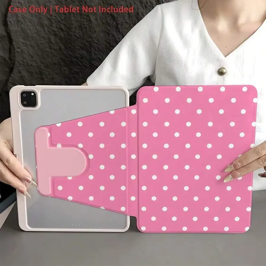 

Hot Pink Polka Dot 360° Rotatable Tablet Case With Pen Holder For iPad Oppo Huawei Vivo Honor Lenovo Pad