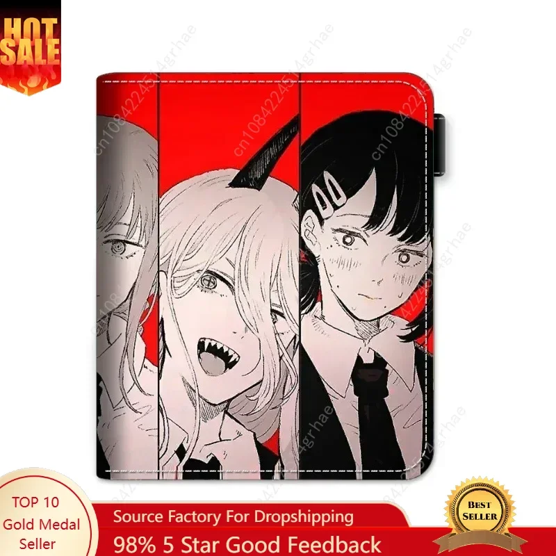 Anime Chainsaw Man Short PU Leather Wallet Pochita Makima Folding Button Purse