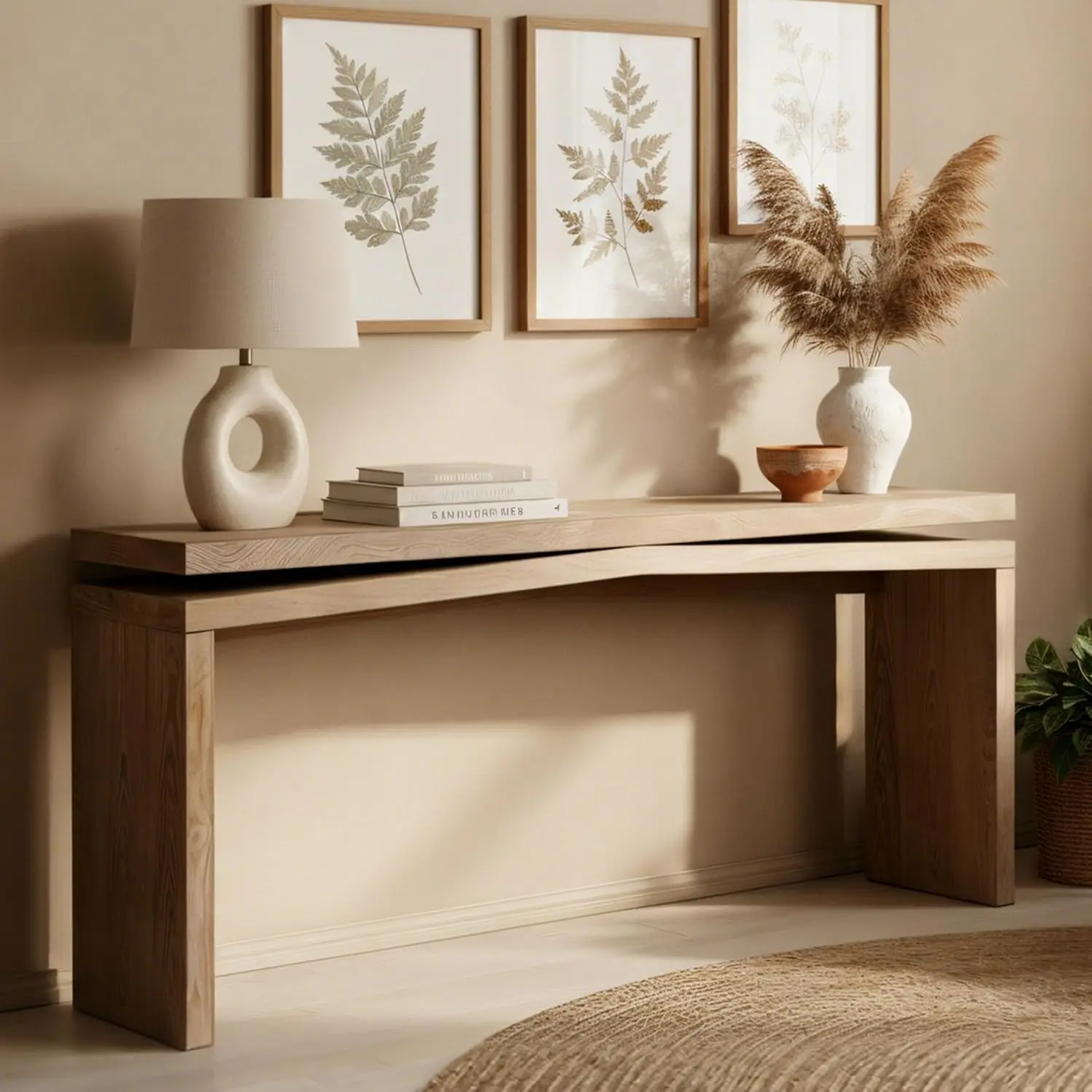 Modern Long Console Table Natural Wood 65 Inch Entryway Hallway Sofa Side, Customized