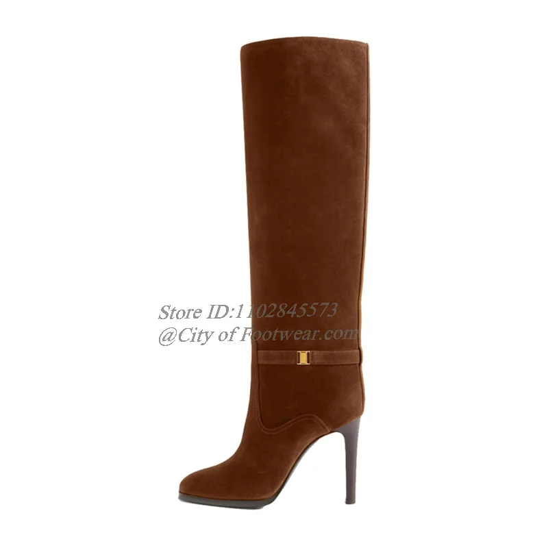 Real Leather Suede 2024 Winter New in Knee High Boots Brown\Black Big Size Pull on Long Boot Luxury Designer Sexy Party Shoes